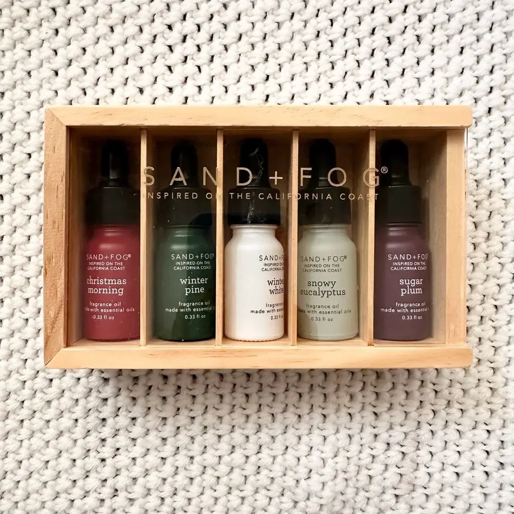 Sand + Fog Diffuser Oil Wooden Box Christmas Morning Pine Sugar Plum Set of 5